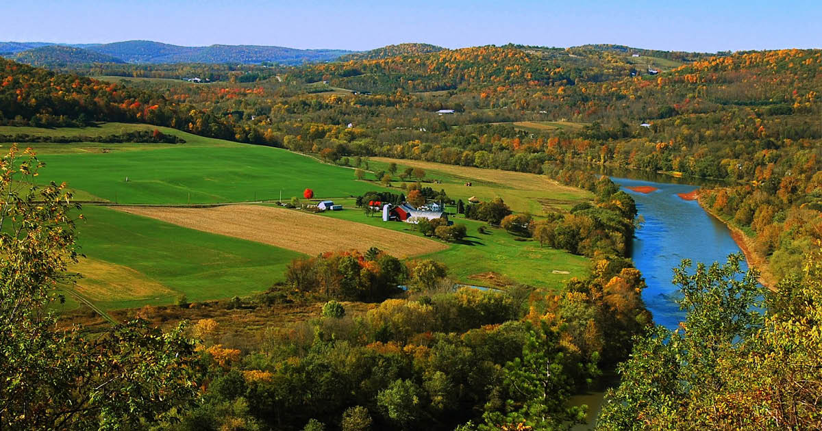 French Azilum Historic Site along the Susquehanna River from Marie Antoinette overlook on US route 6